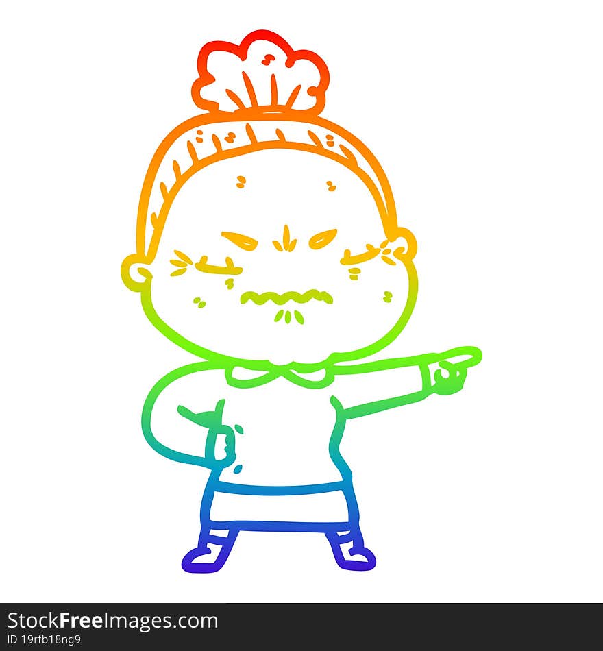 rainbow gradient line drawing cartoon annoyed old lady