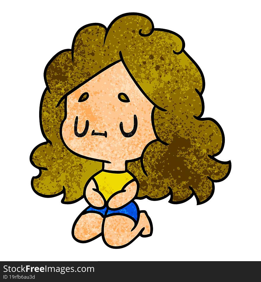 textured cartoon illustration of a cute kawaii girl. textured cartoon illustration of a cute kawaii girl