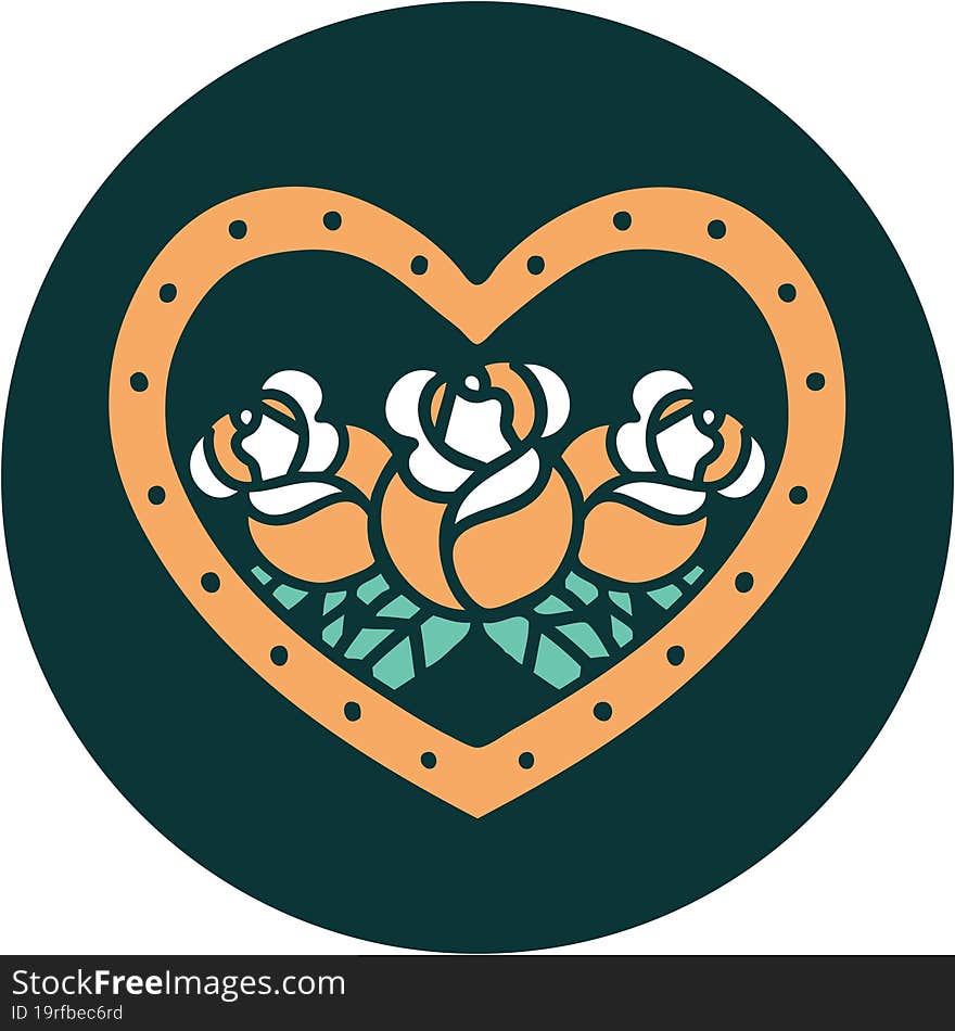 Tattoo Style Icon Of A Heart And Flowers