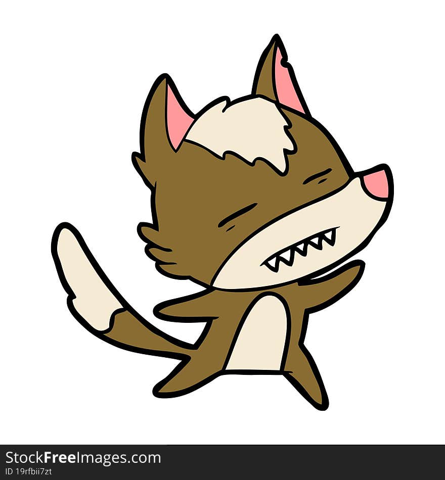 cartoon wolf showing teeth whilst dancing. cartoon wolf showing teeth whilst dancing