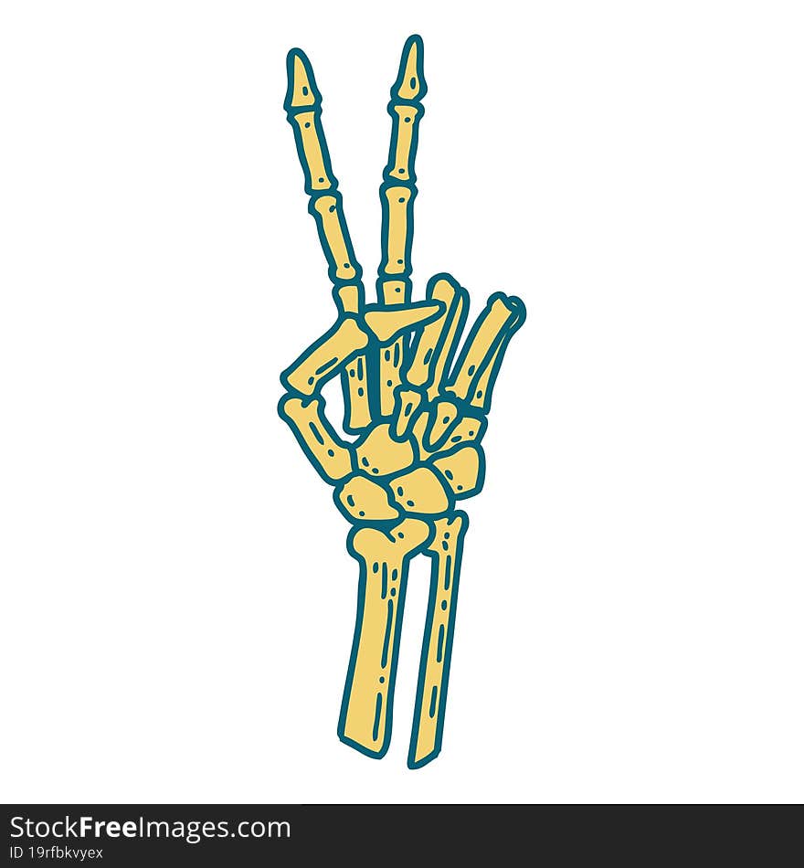 Tattoo Style Icon Of A Skeleton Hand Giving A Peace Sign