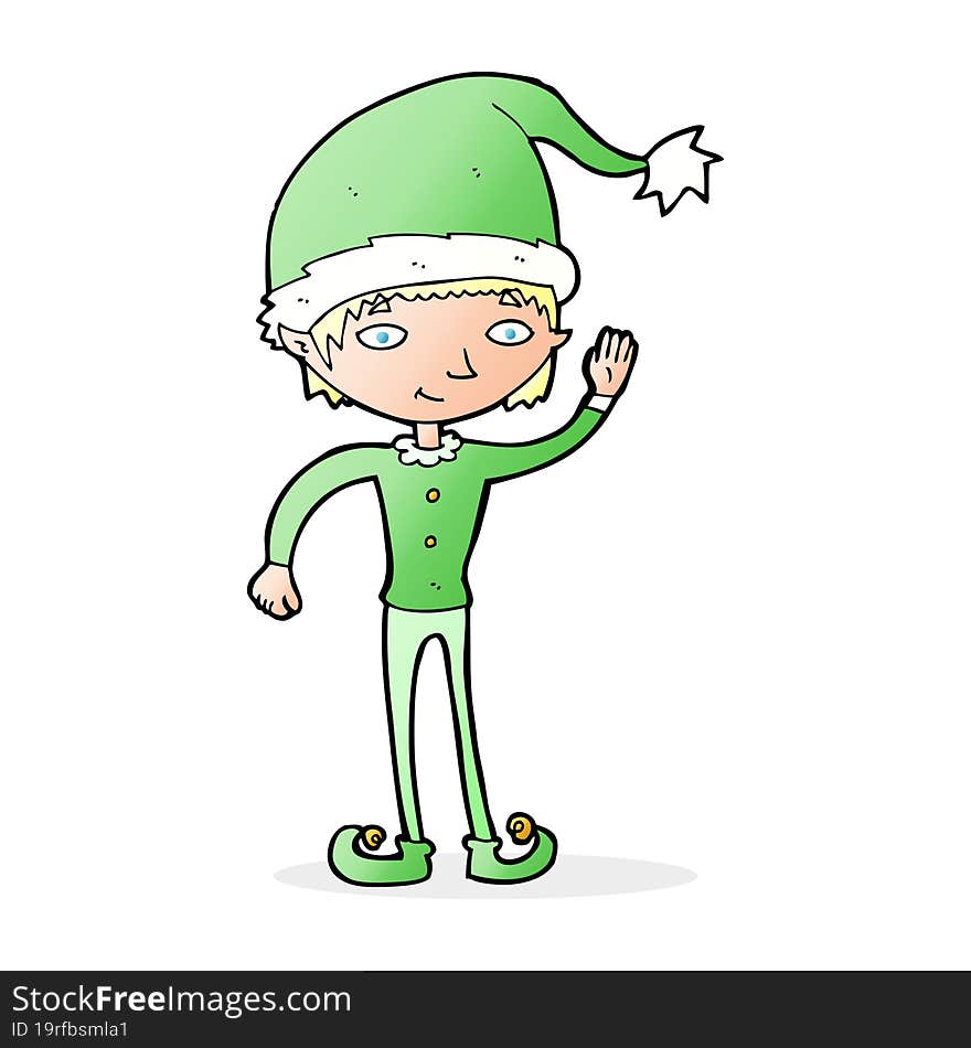 cartoon waving christmas elf