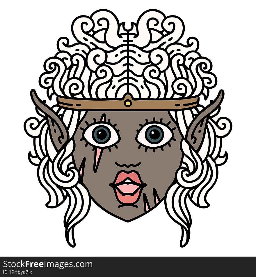 Retro Tattoo Style elf barbarian character face. Retro Tattoo Style elf barbarian character face