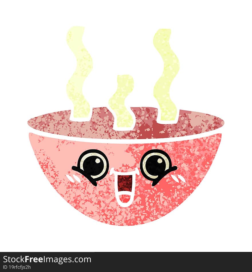 retro illustration style cartoon bowl of hot soup