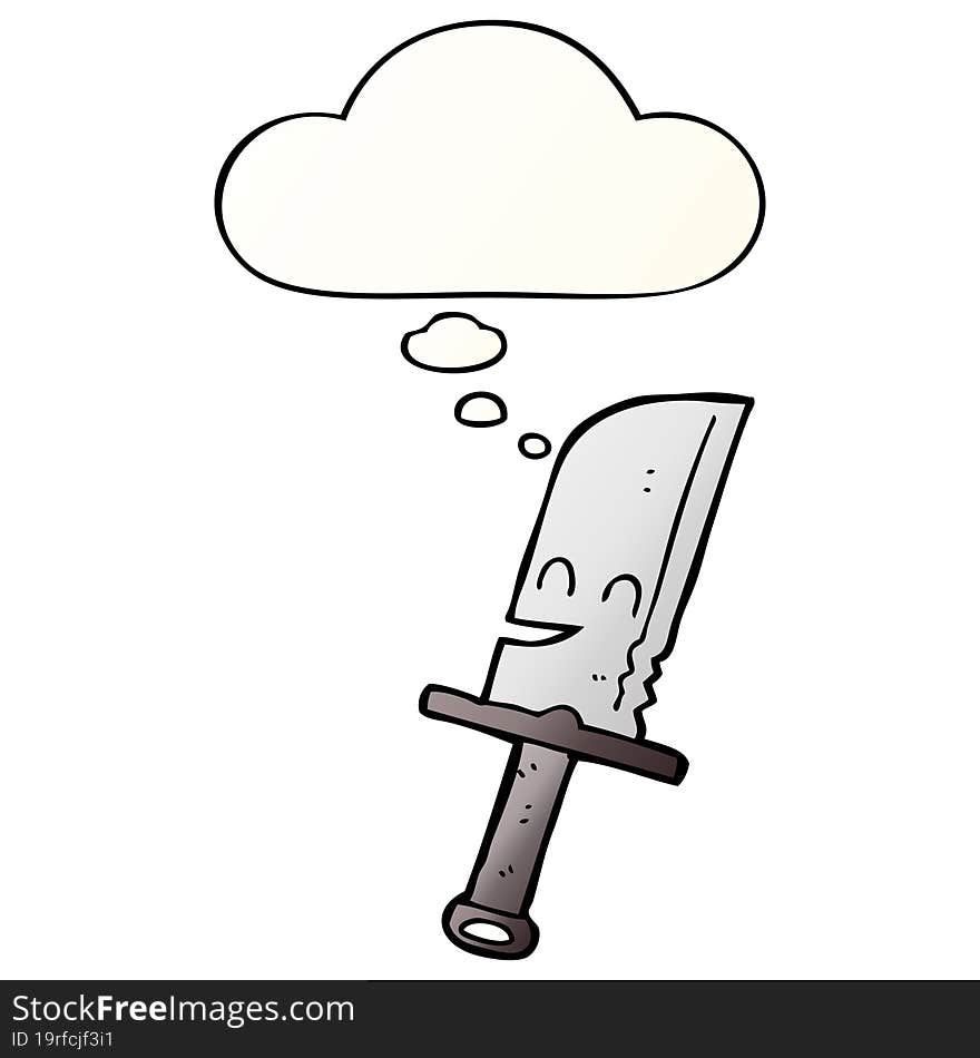 cartoon knife and thought bubble in smooth gradient style