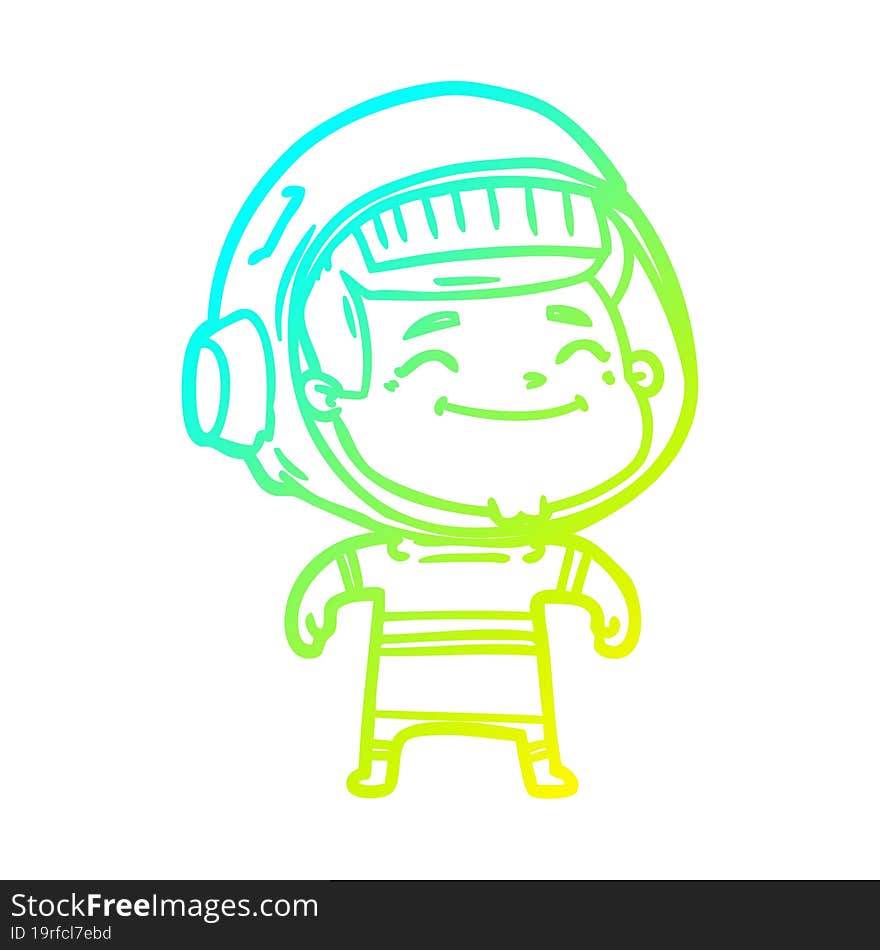 cold gradient line drawing of a happy cartoon astronaut