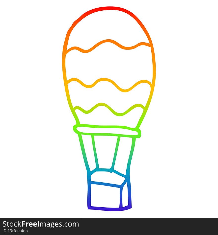 rainbow gradient line drawing of a cartoon hot air balloon