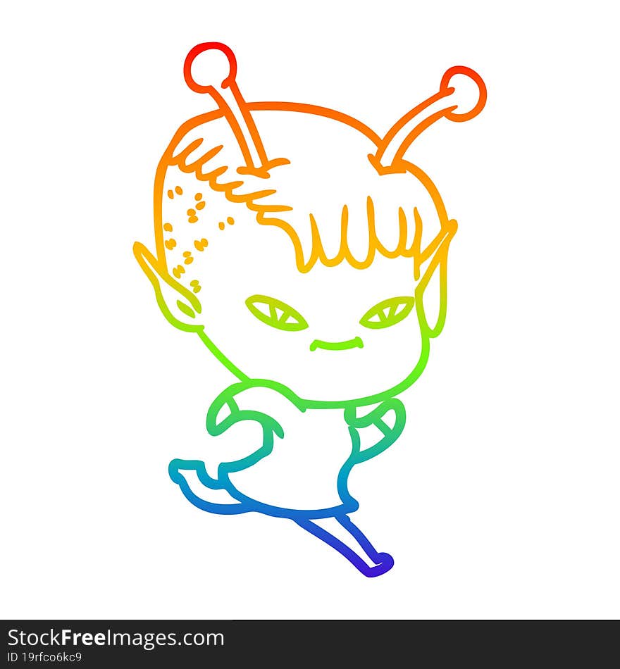 rainbow gradient line drawing cute cartoon alien girl