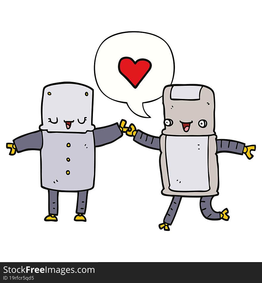 Cartoon Robots In Love And Speech Bubble