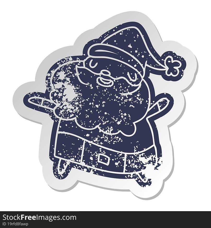 distressed old sticker kawaii of santa claus