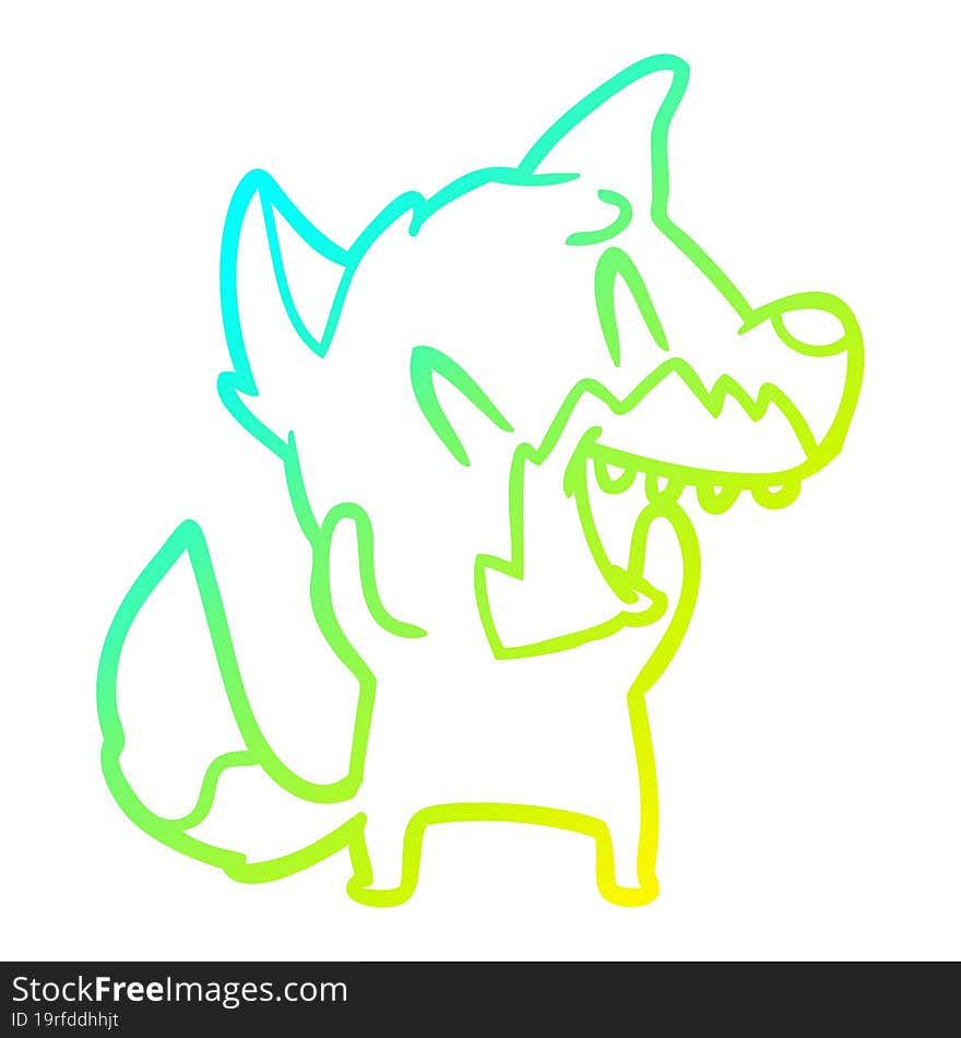 cold gradient line drawing of a laughing fox cartoon