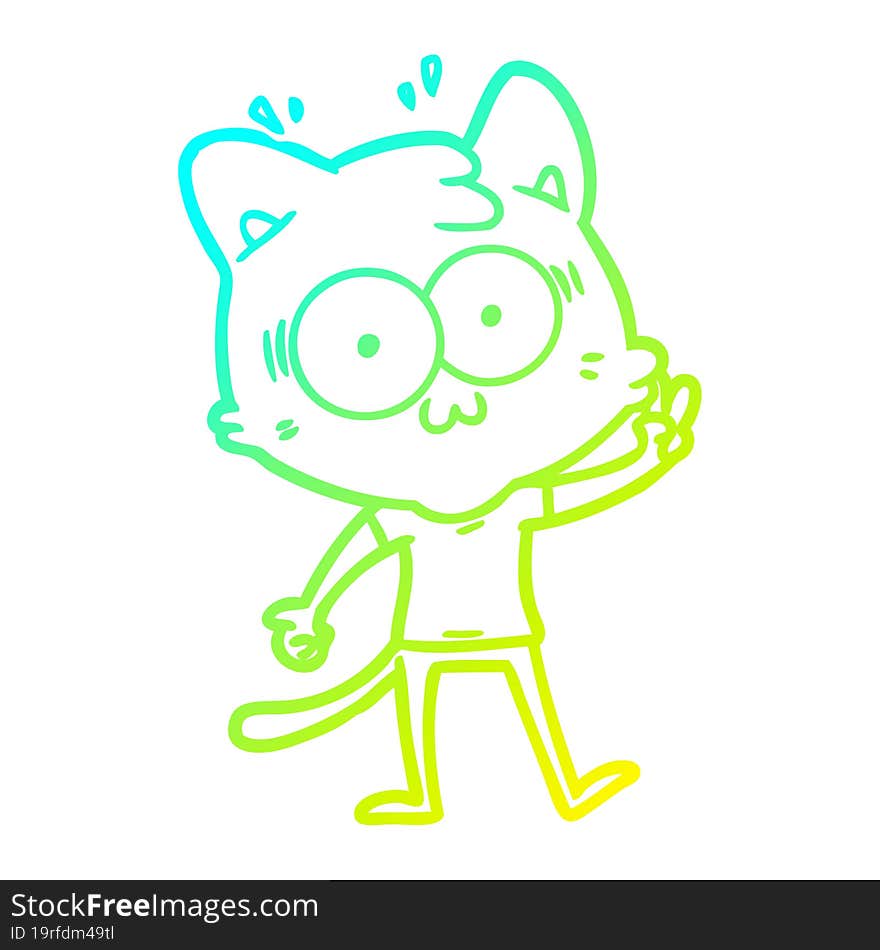 cold gradient line drawing of a cartoon surprised cat