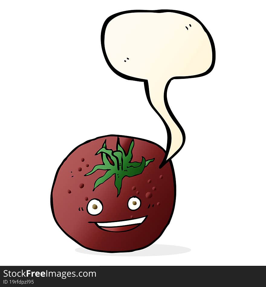 cartoon tomato with speech bubble