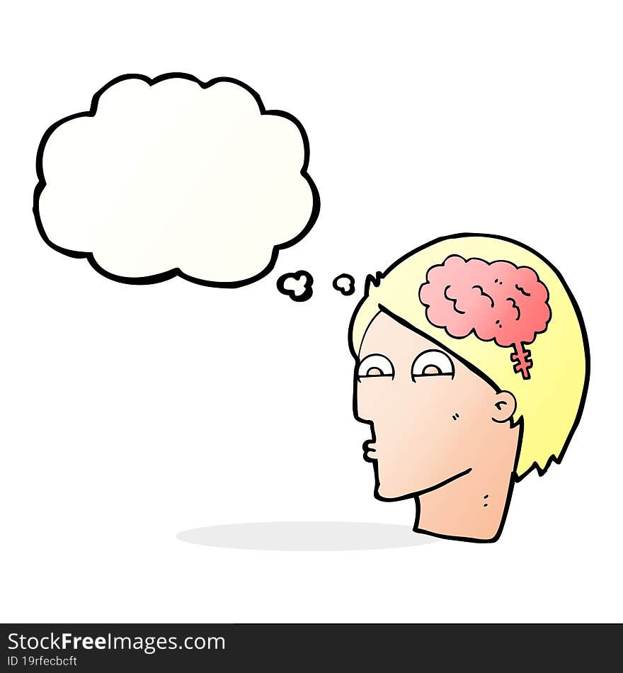 cartoon head with brain symbol with thought bubble