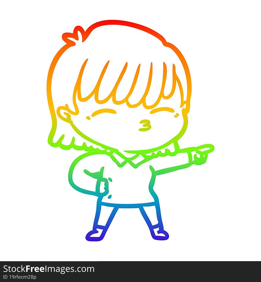 rainbow gradient line drawing of a cartoon woman