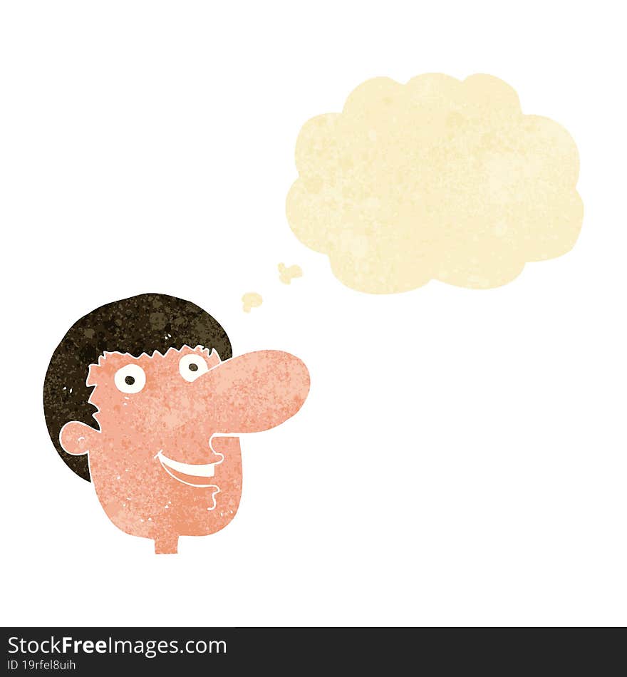 cartoon happy male face with thought bubble