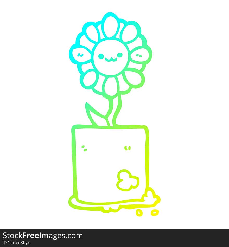 cold gradient line drawing cute cartoon flower