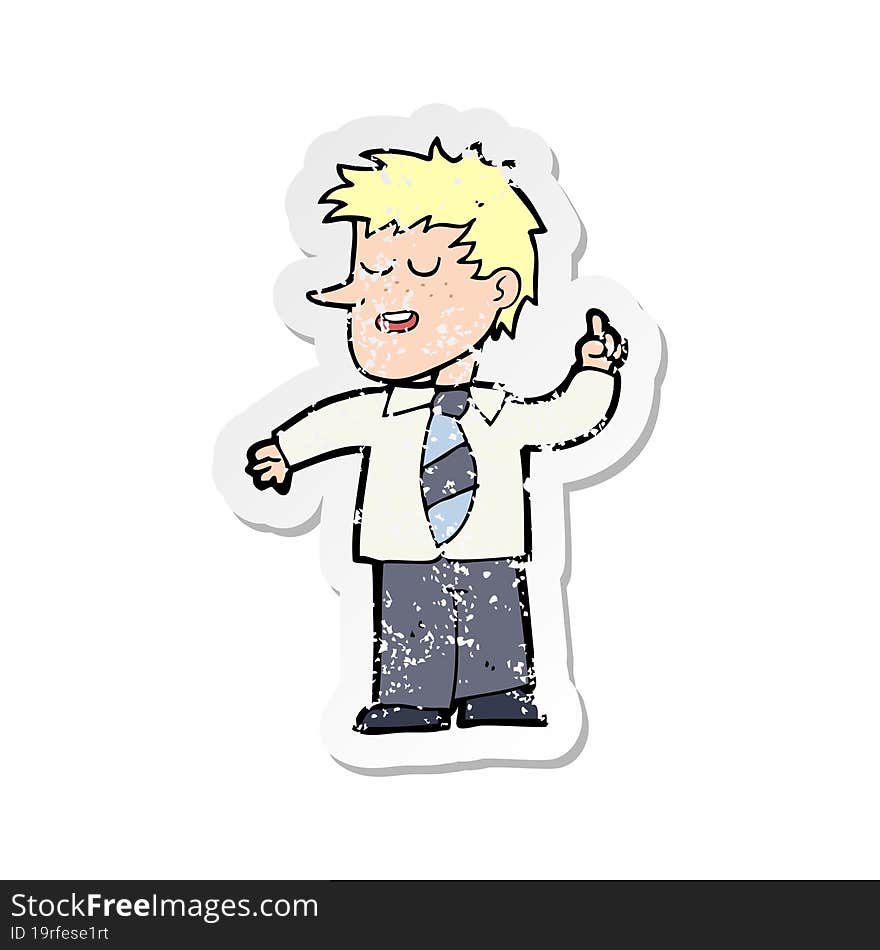 retro distressed sticker of a cartoon man with good idea