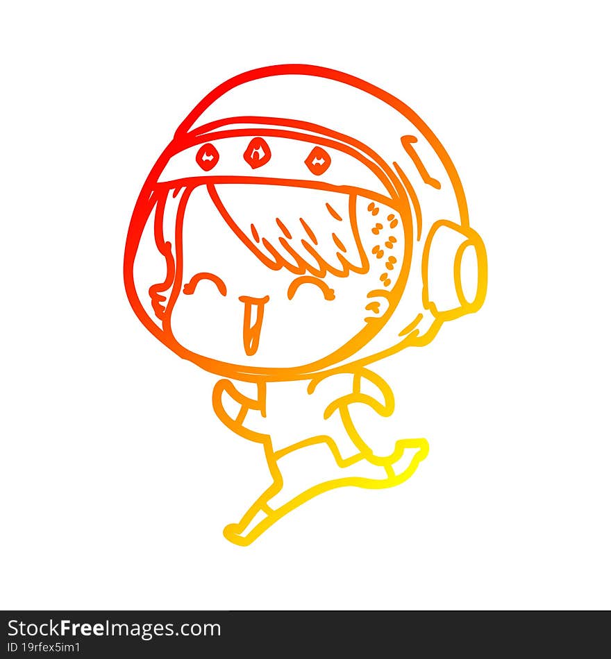 warm gradient line drawing happy cartoon space girl