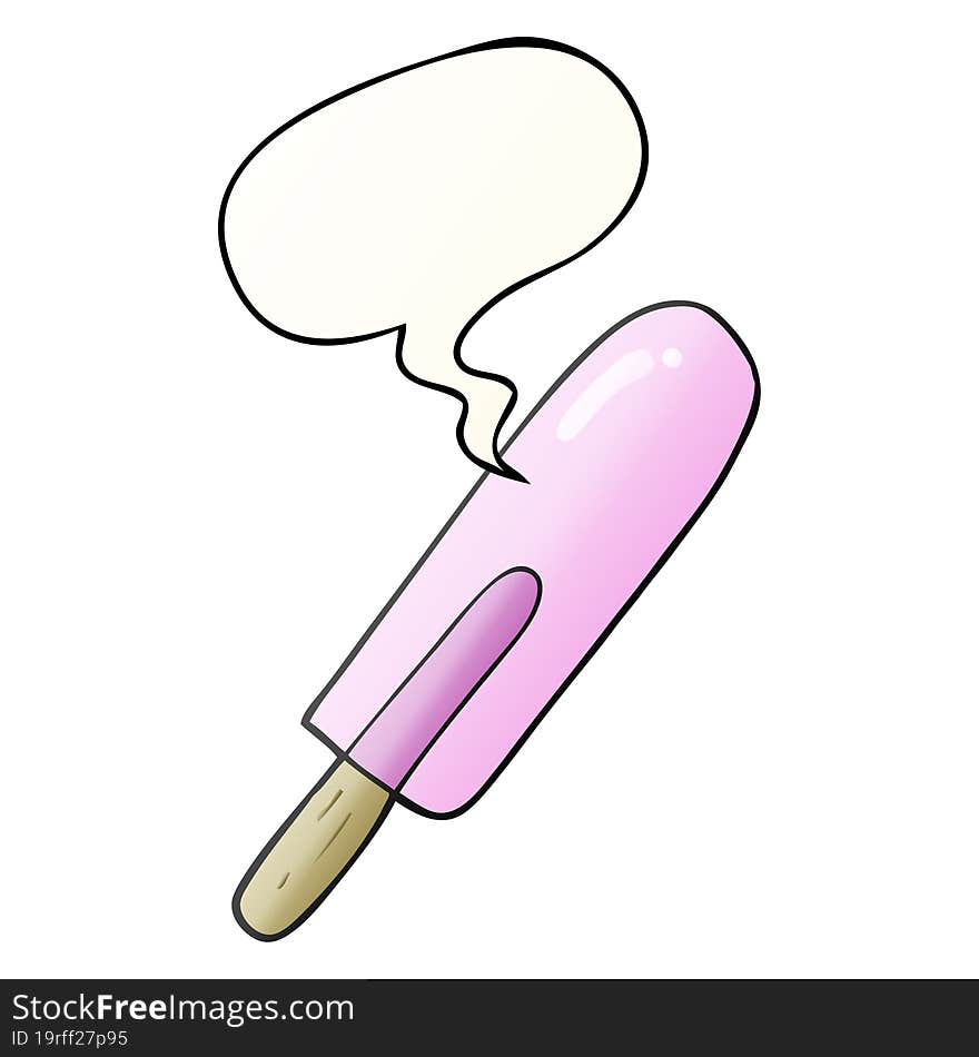 cartoon ice lolly with speech bubble in smooth gradient style