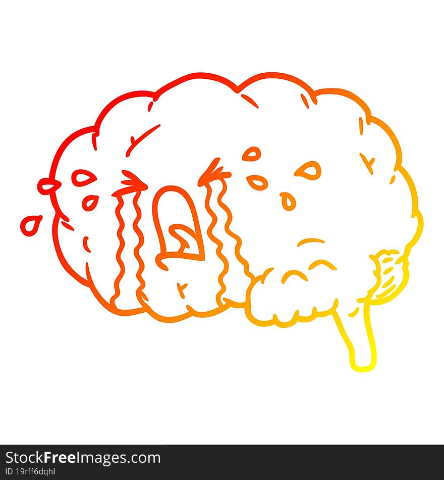 warm gradient line drawing cartoon brain crying