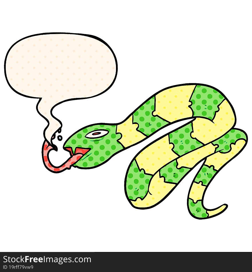 cartoon hissing snake and speech bubble in comic book style