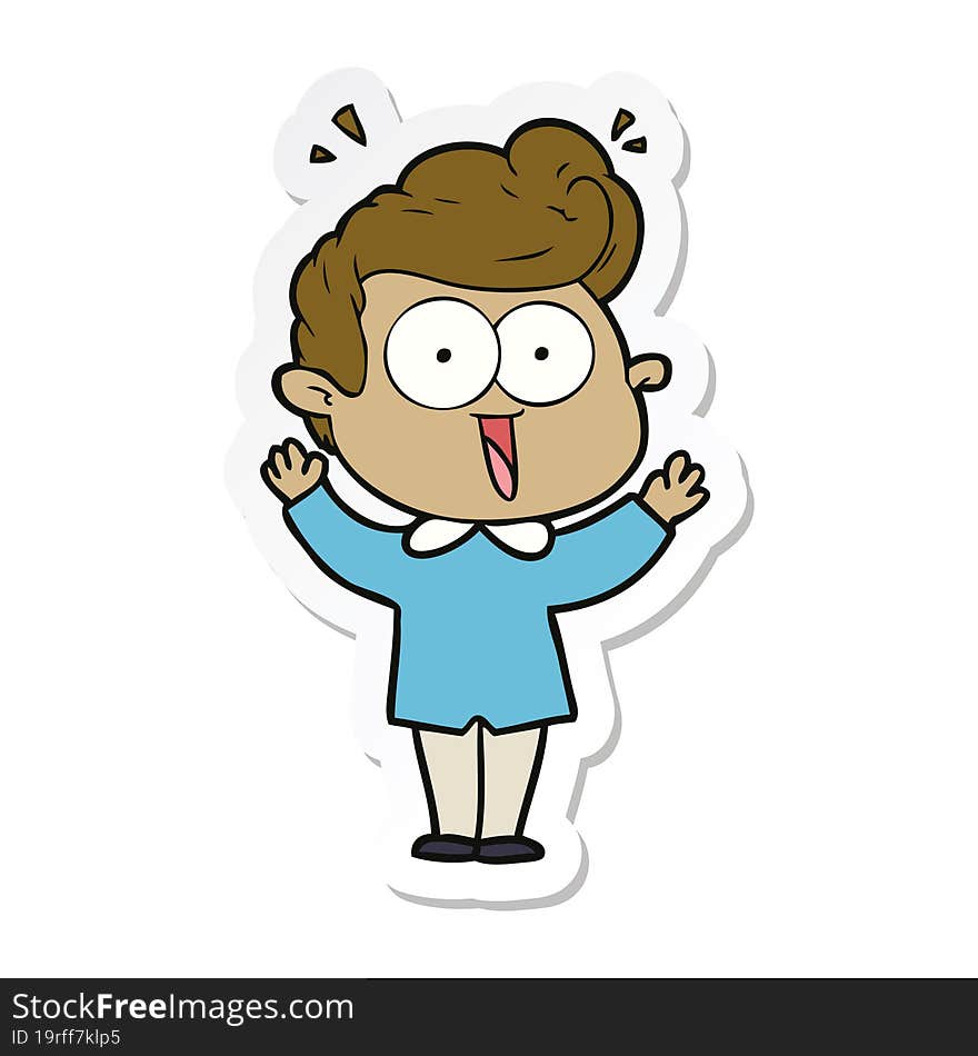 Sticker Of A Cartoon Excited Man