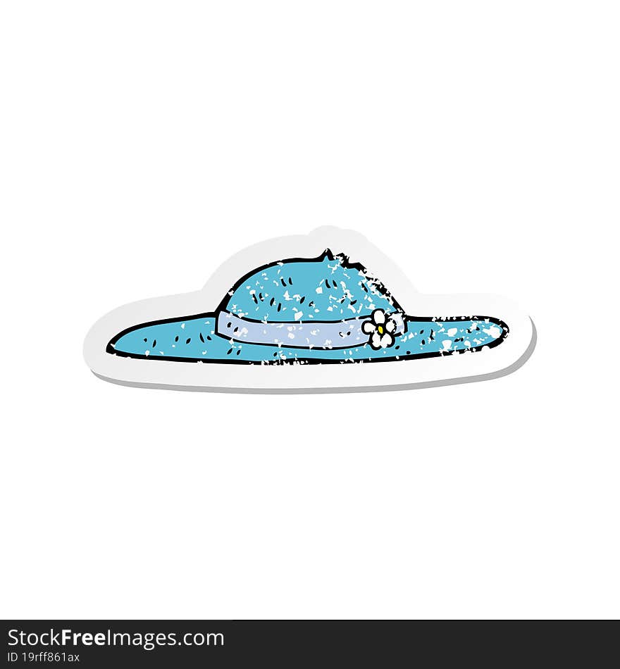 retro distressed sticker of a cartoon summer hat