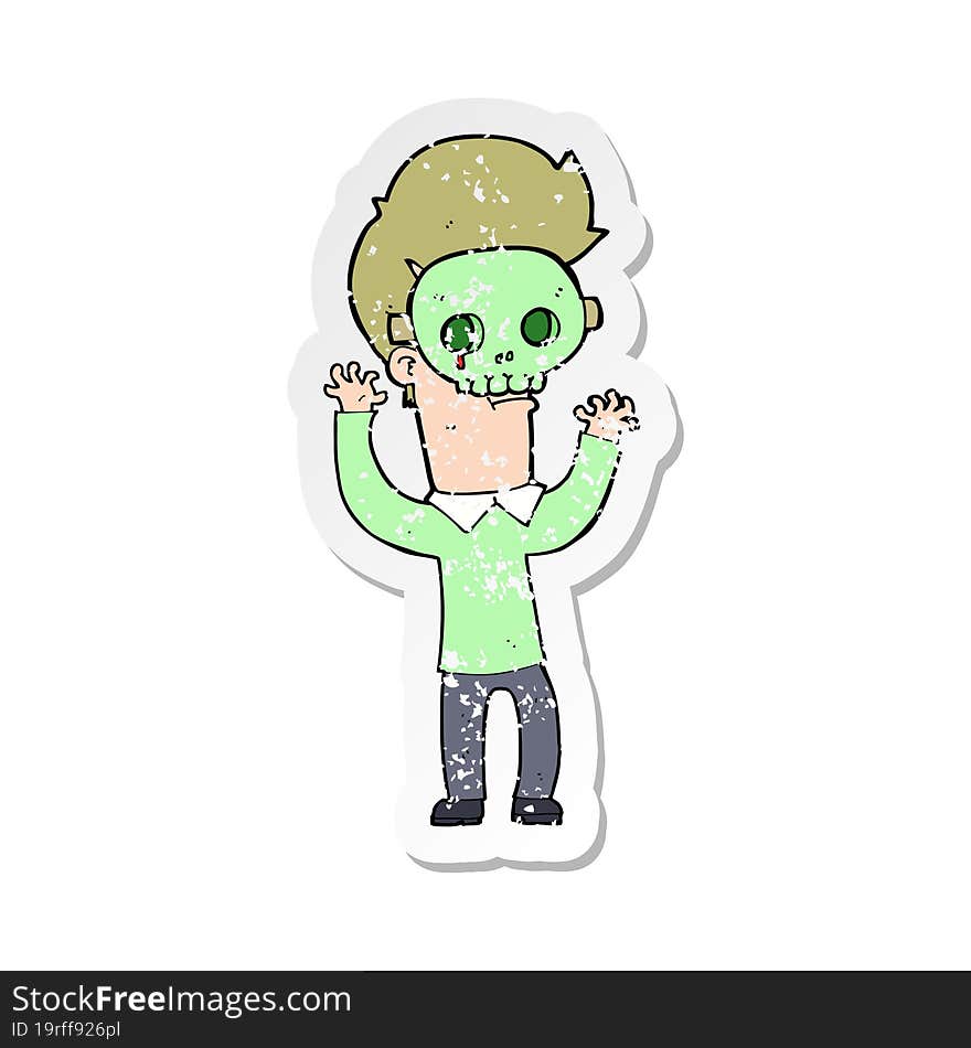 retro distressed sticker of a cartoon man in skull mask