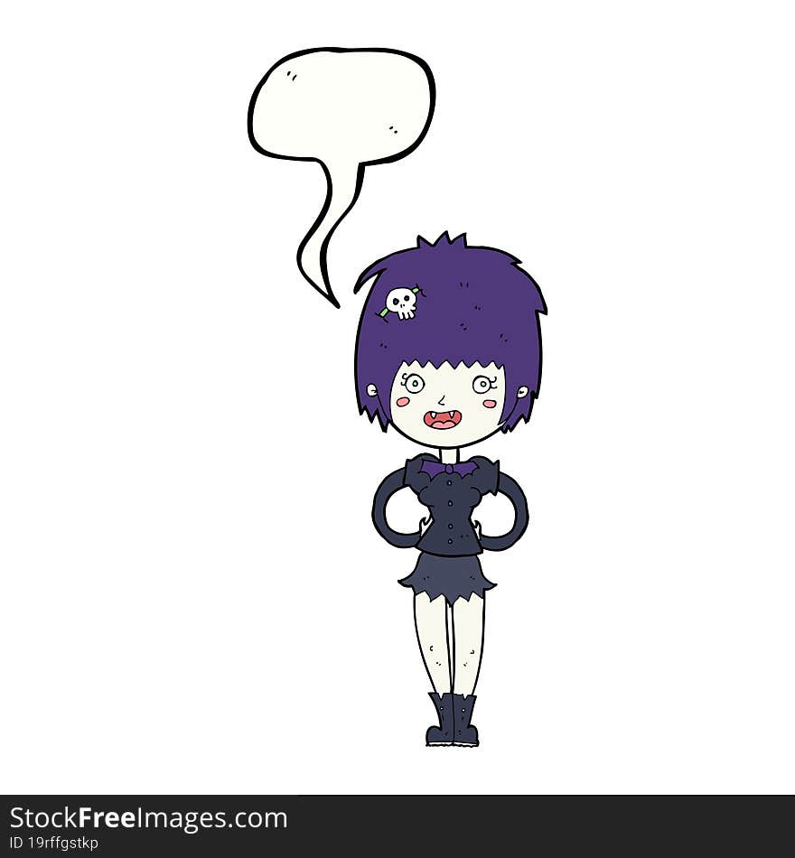 cartoon happy vampire girl with speech bubble