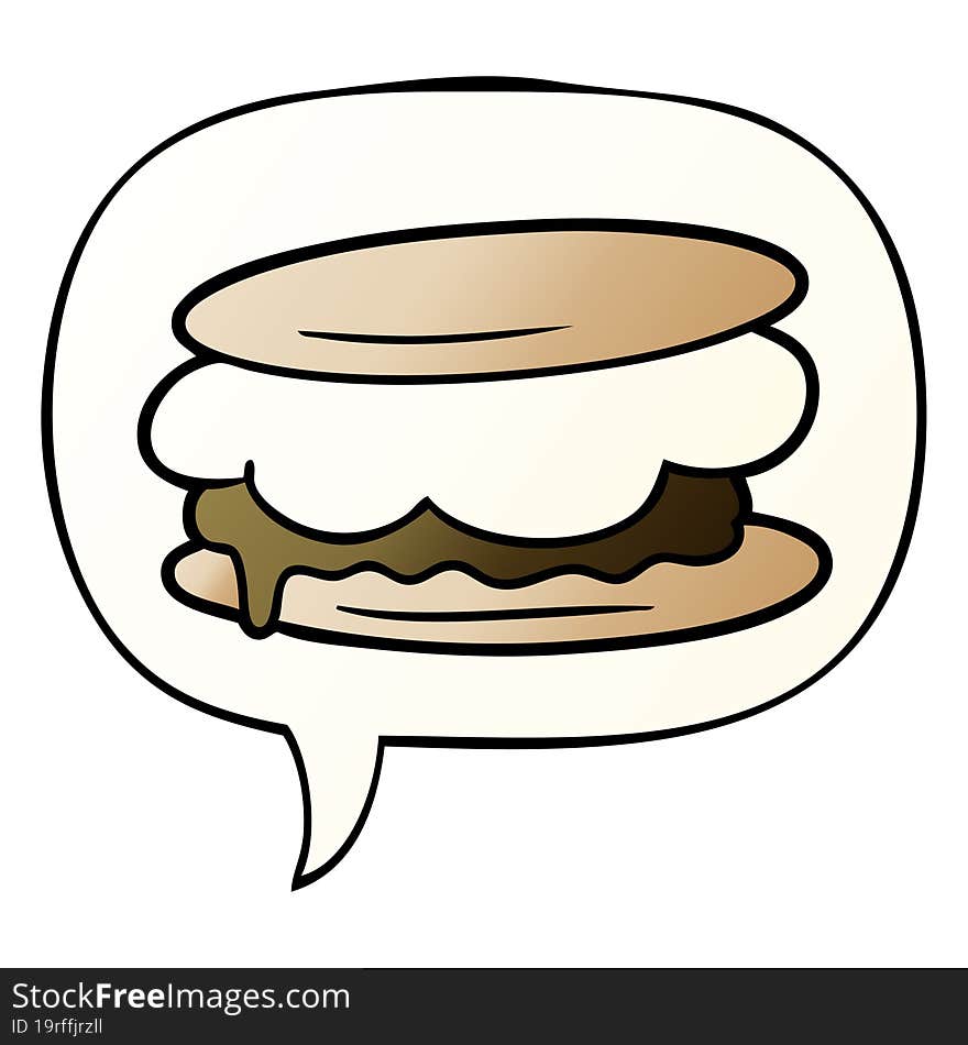 smore cartoon and speech bubble in smooth gradient style