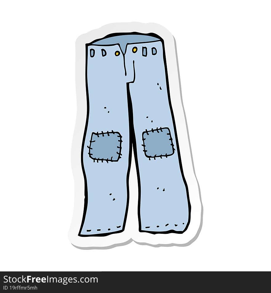 sticker of a cartoon patched old jeans