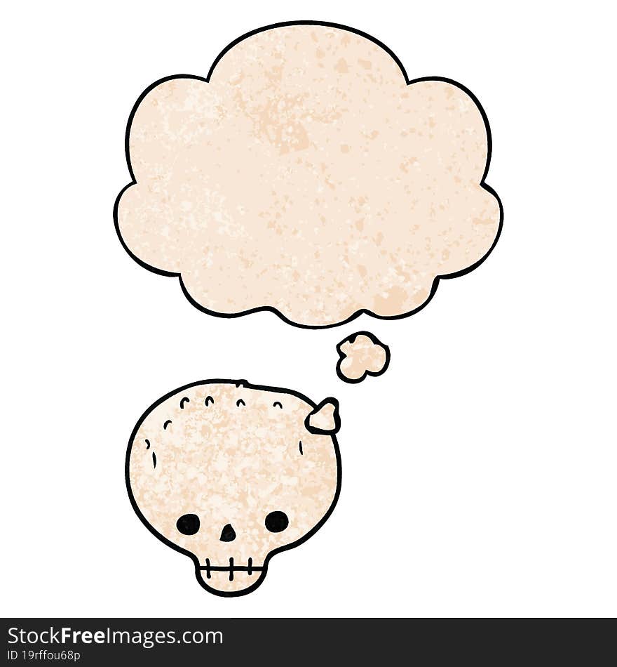 Cartoon Skull And Thought Bubble In Grunge Texture Pattern Style