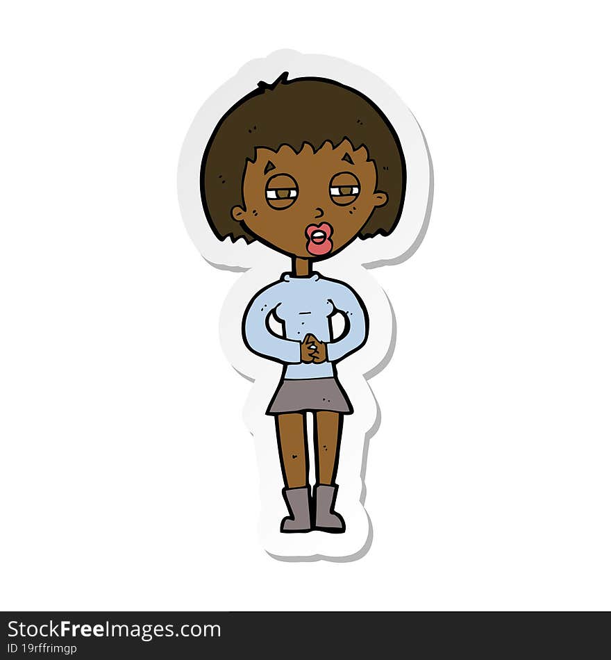 sticker of a cartoon suspicious girl