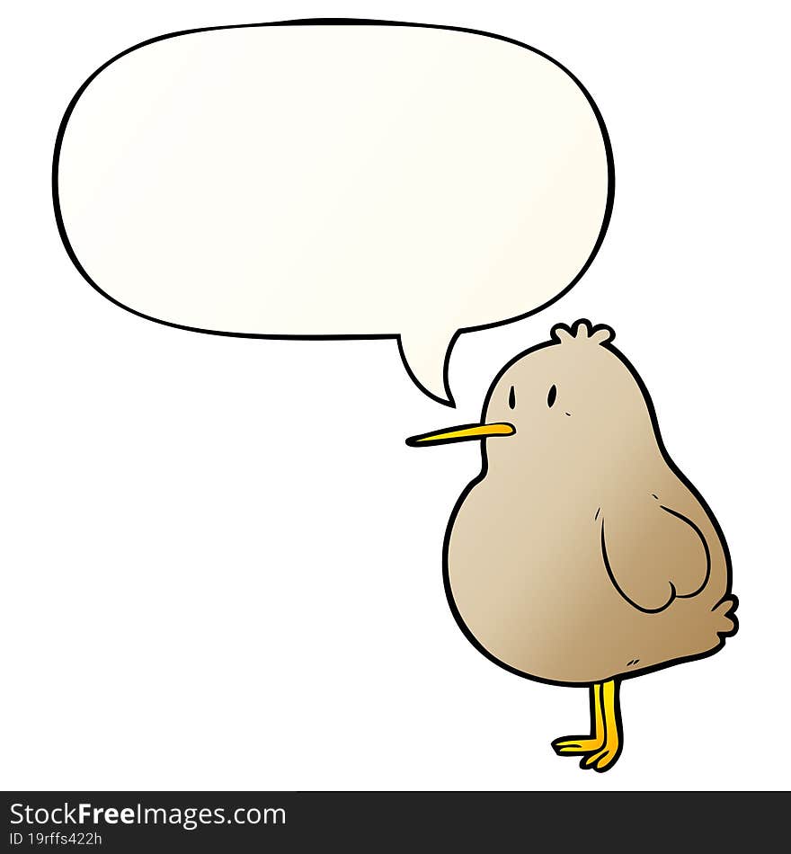 cute cartoon kiwi bird with speech bubble in smooth gradient style