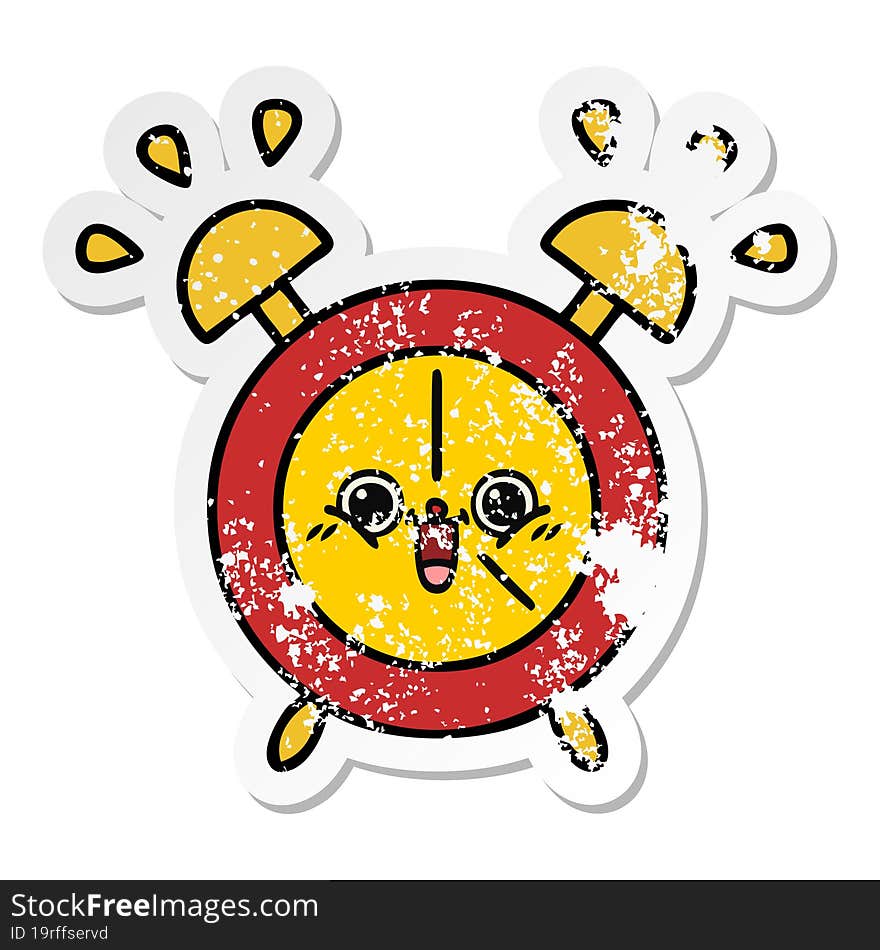 distressed sticker of a cute cartoon alarm clock