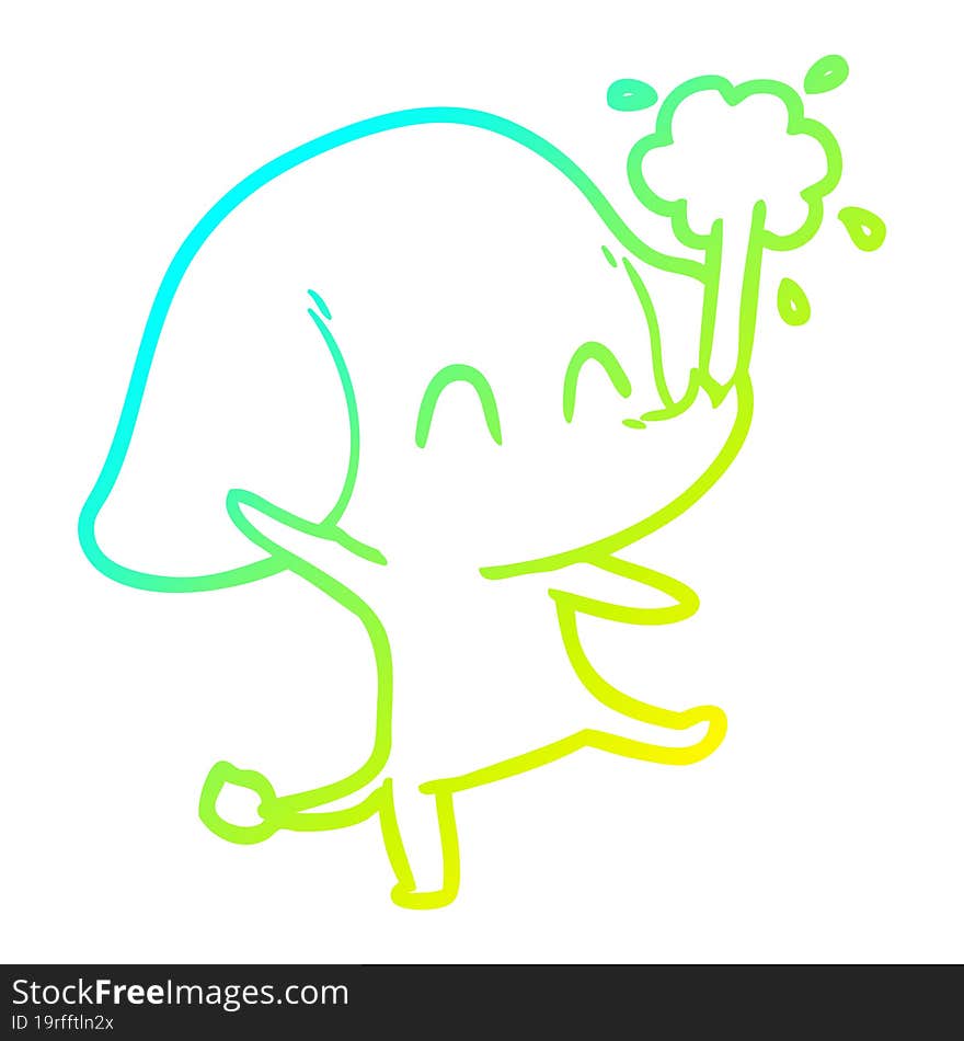 cold gradient line drawing cute cartoon elephant spouting water