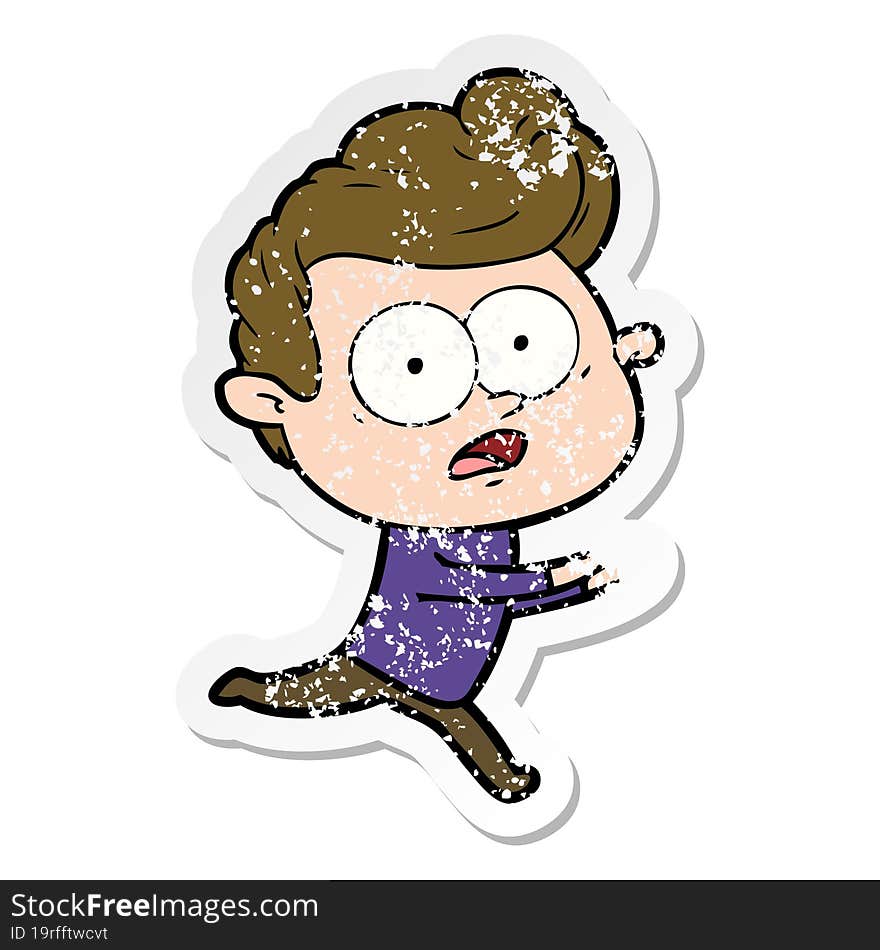 Distressed Sticker Of A Cartoon Staring Man