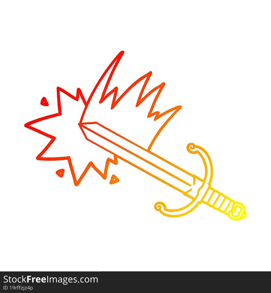 warm gradient line drawing of a swinging cartoon sword