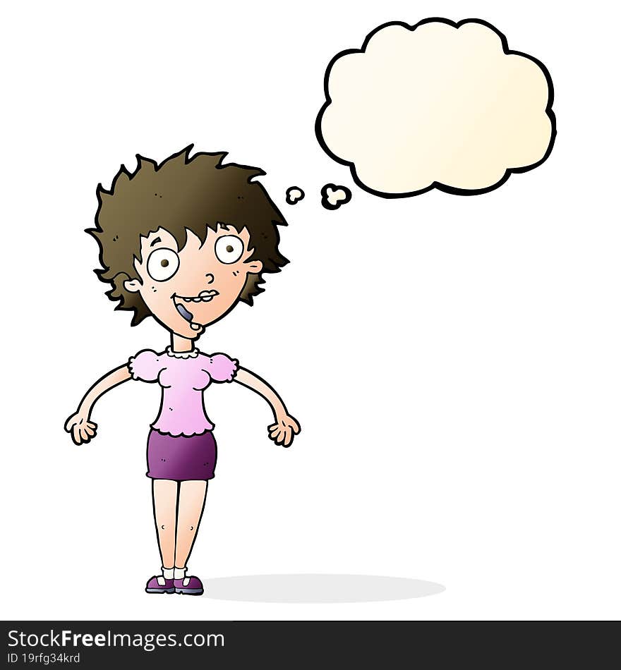 Cartoon Excited Woman With Thought Bubble