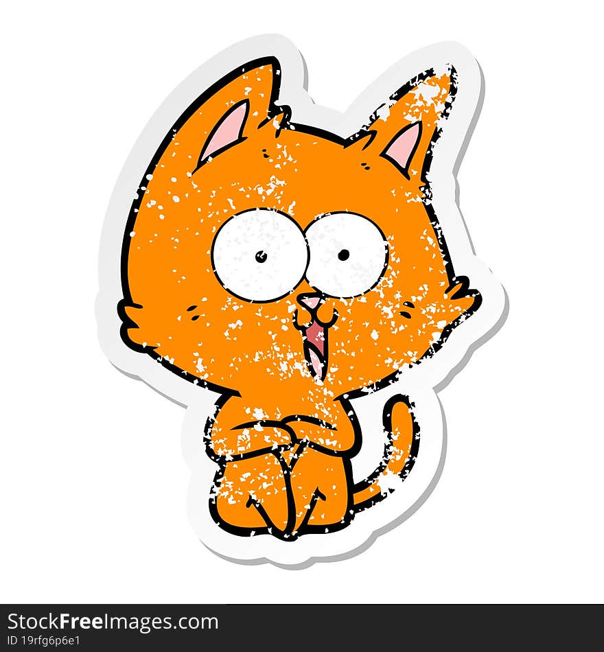 distressed sticker of a funny cartoon cat