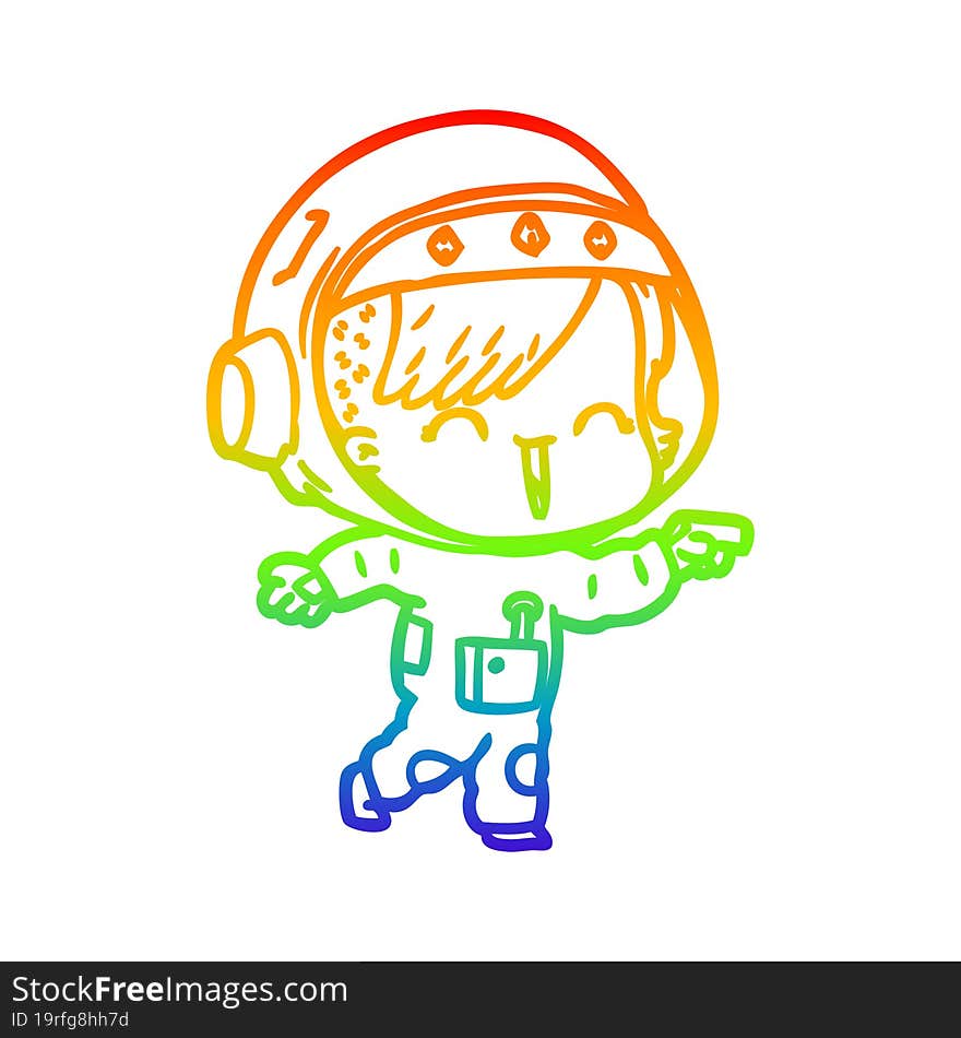 rainbow gradient line drawing happy cartoon space girl