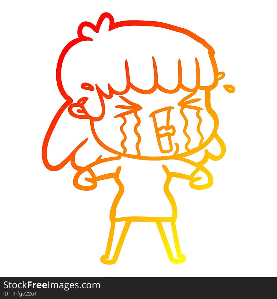 warm gradient line drawing cartoon woman in tears