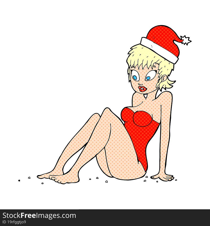 cartoon swimsuit model in christmas hat