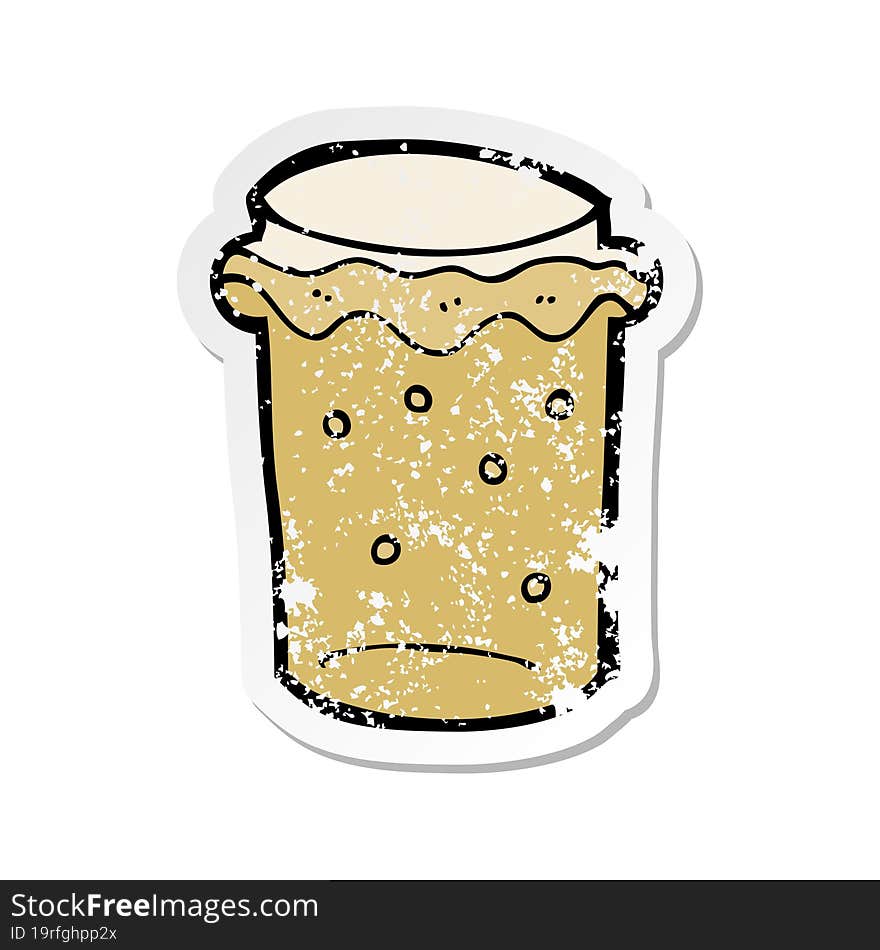 retro distressed sticker of a cartoon glass of beer