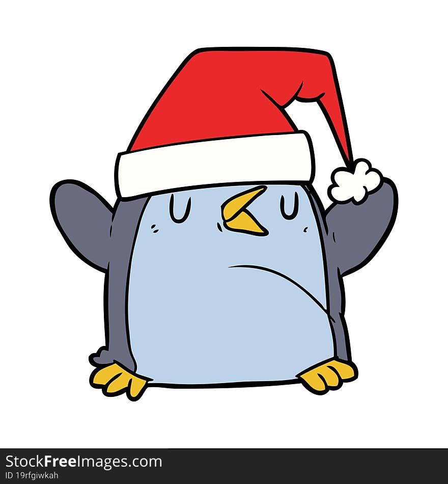 cartoon penguin wearing christmas hat. cartoon penguin wearing christmas hat