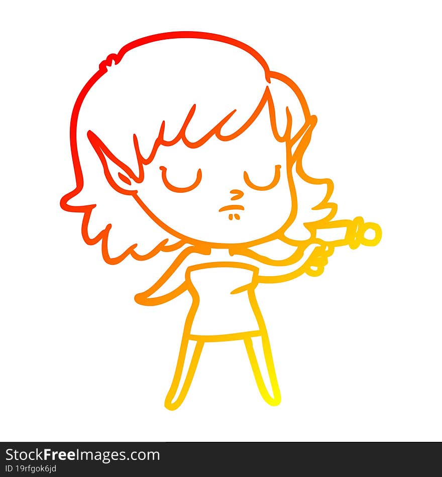 warm gradient line drawing cartoon elf girl