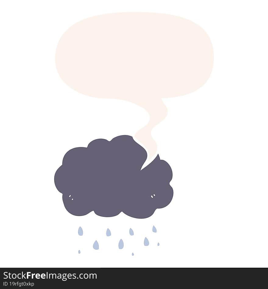 Cartoon Cloud Raining And Speech Bubble In Retro Style