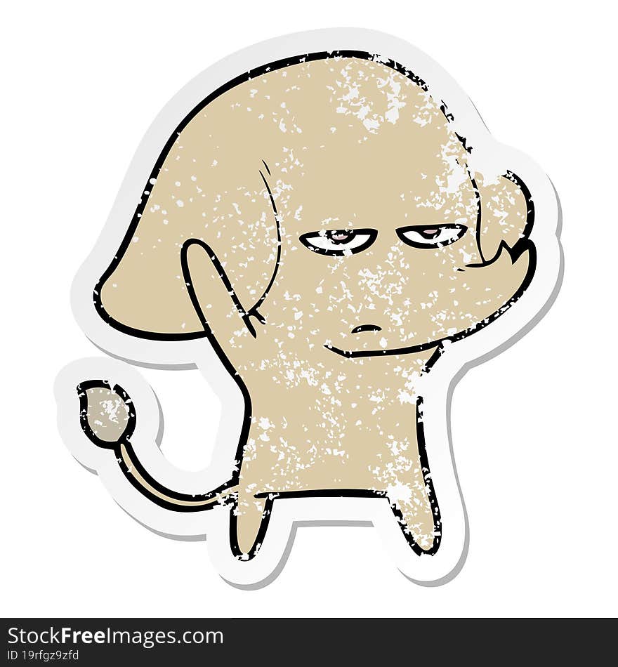 distressed sticker of a annoyed cartoon elephant