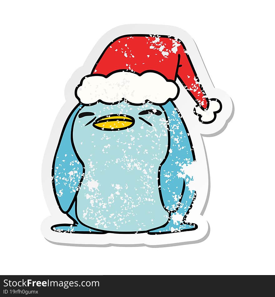 Christmas Distressed Sticker Cartoon Of Kawaii Penguin